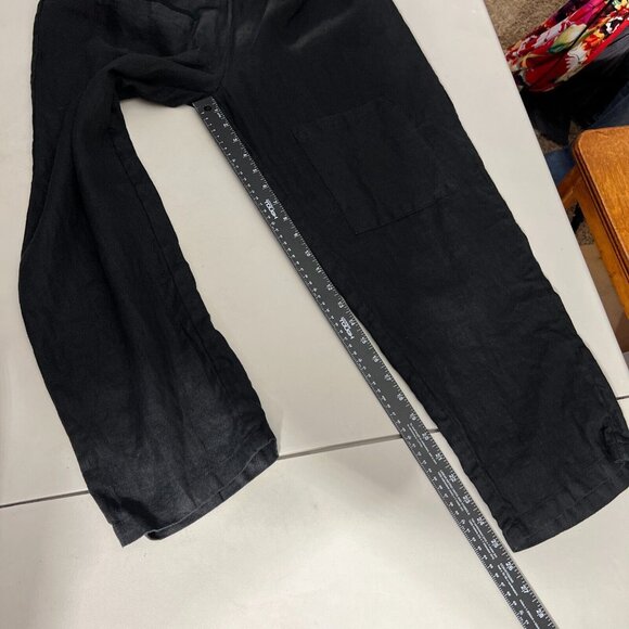 Linen Pants Womens Large Black Lagenlook Minimalist Straight Leg Cropped Stretch - Picture 13 of 15